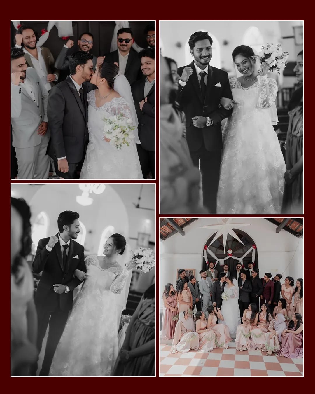 Collage of newlyweds celebrating with their wedding party