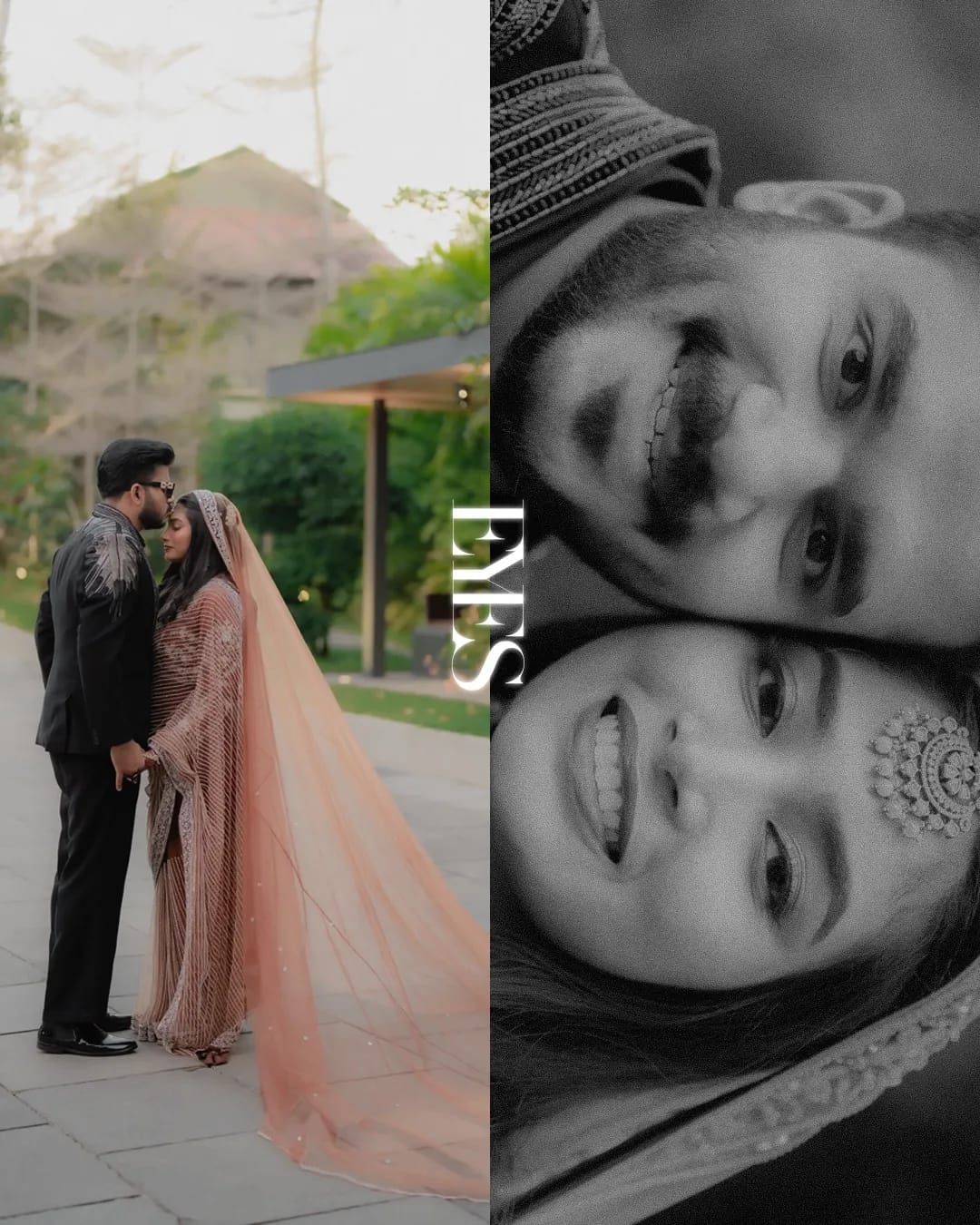 Couple portrait paired with close-up black and white photographs