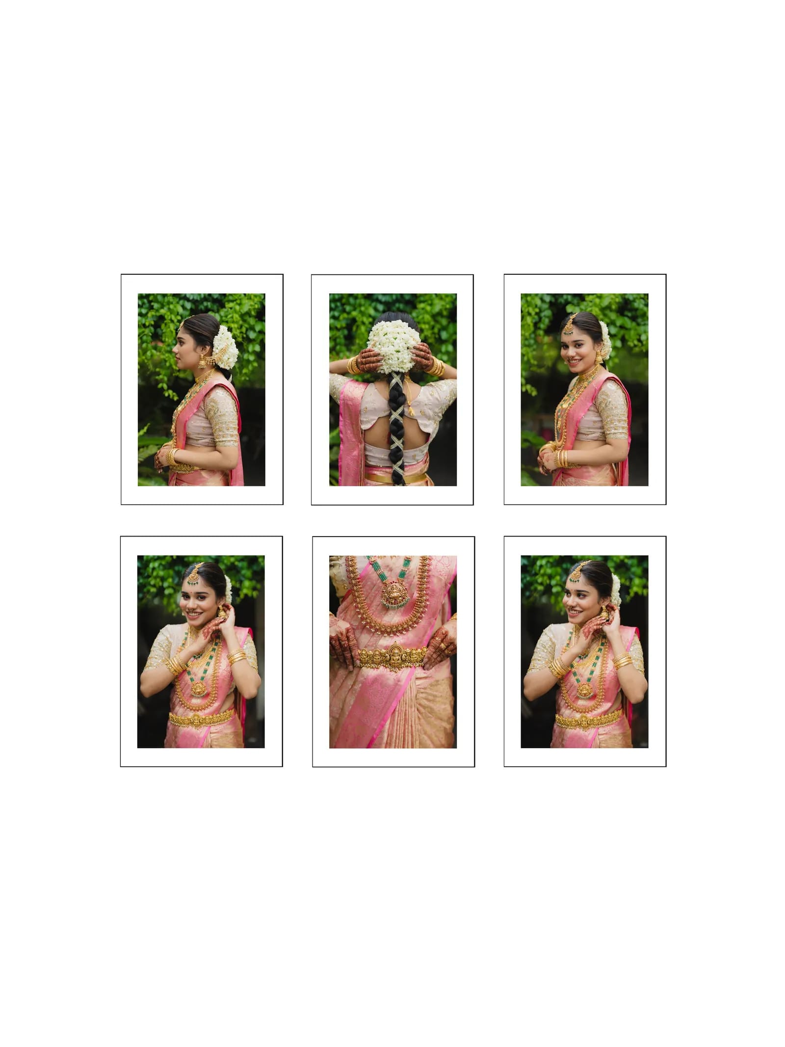 Collection of bridal portraits in a pink and gold sari